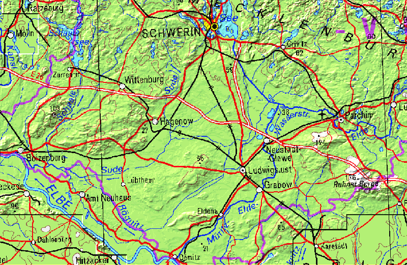 Karte Westmecklenburg Relief